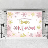 Lofaris Winter Onederland Pink Snowflake Birthday Backdrops for Girl